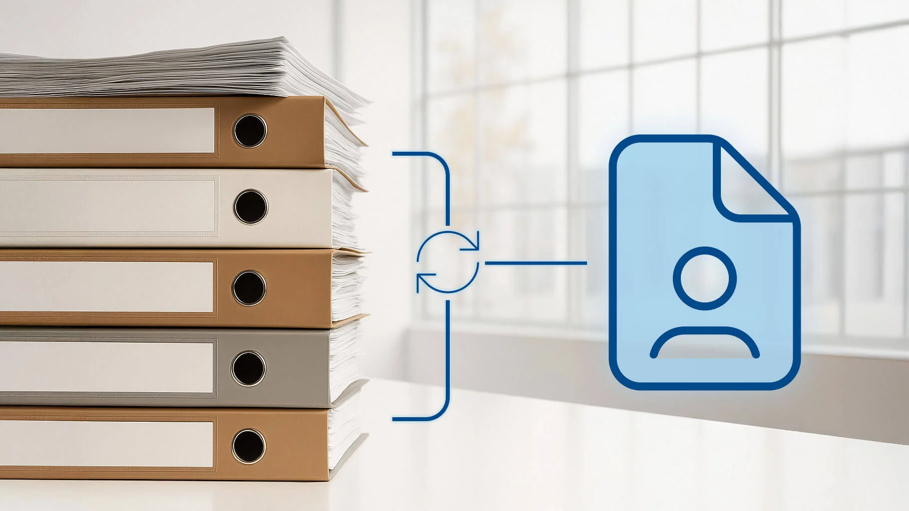Stapel mit Ordnern welcher digitalisert wird