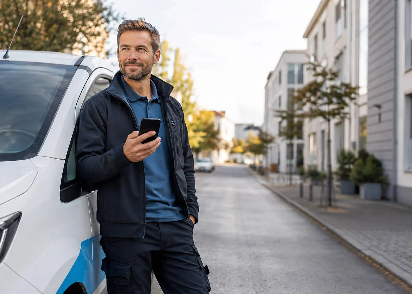 Außendienstmitarbeiter erfasst seine Arbeitszeit unterwegs per Smartphone