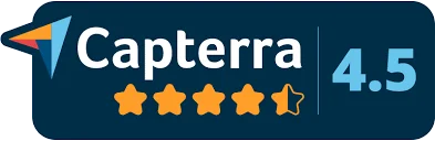 Abbildung des Logos von Capterra. Planery ist auf der unabhängigen Bewertungsplattform Capterra gelistet und wird mit 4,5 Sternen bewertet..